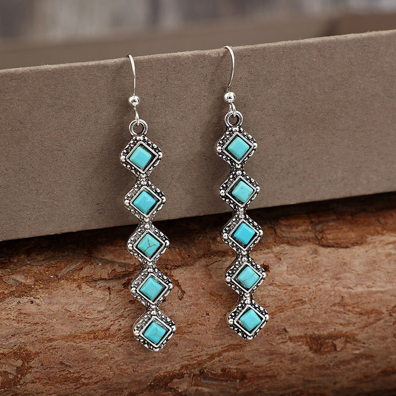 Turquoise Boho Vintage Cross Earrings