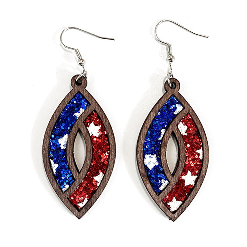 Western Flag Wood Leather Earrings