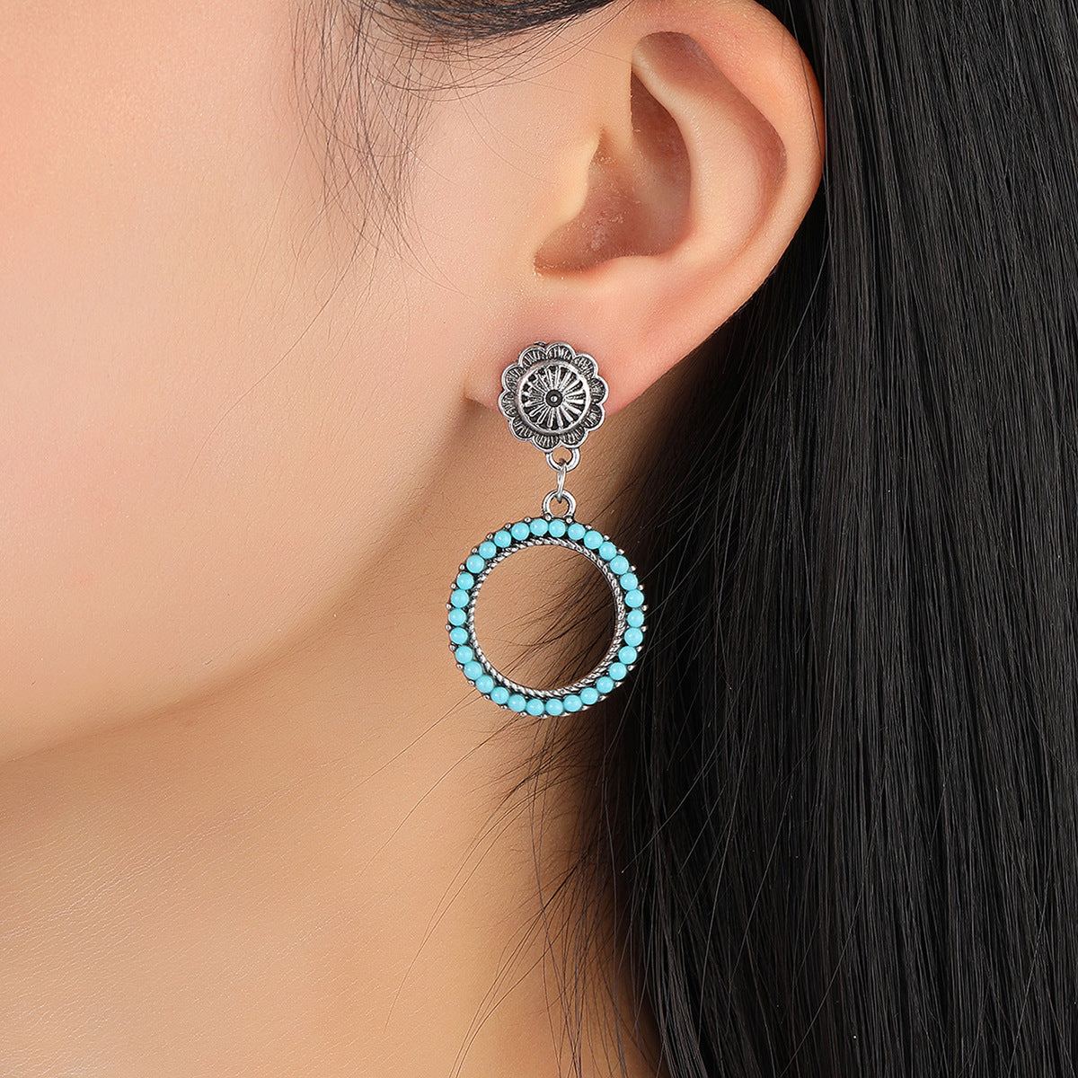 Turquoise Vintage Geometric Cross Earrings - product image 6