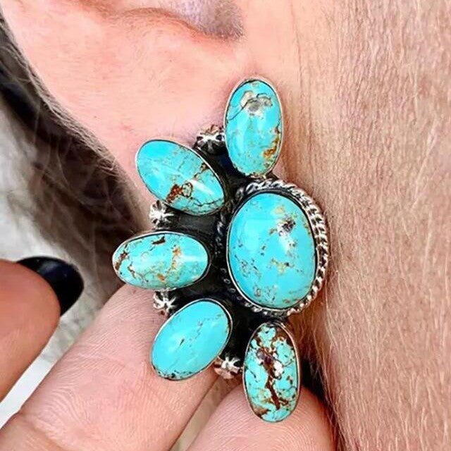 Turquoise Boho Vintage Geometric Floral Earrings - product image 2