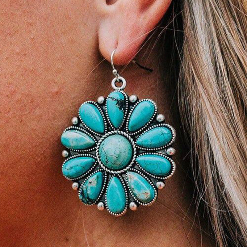 Turquoise Vintage Statement Floral Earrings - product image 4