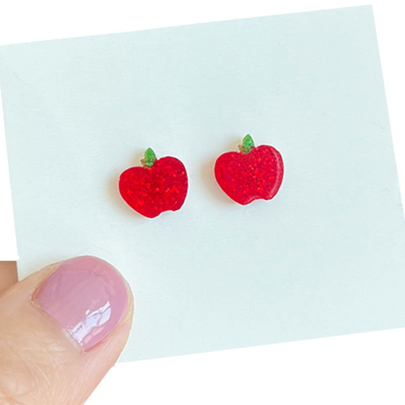 Products: Teacher Zhou's Small and Exquisite Sparkling Earrings - Apple