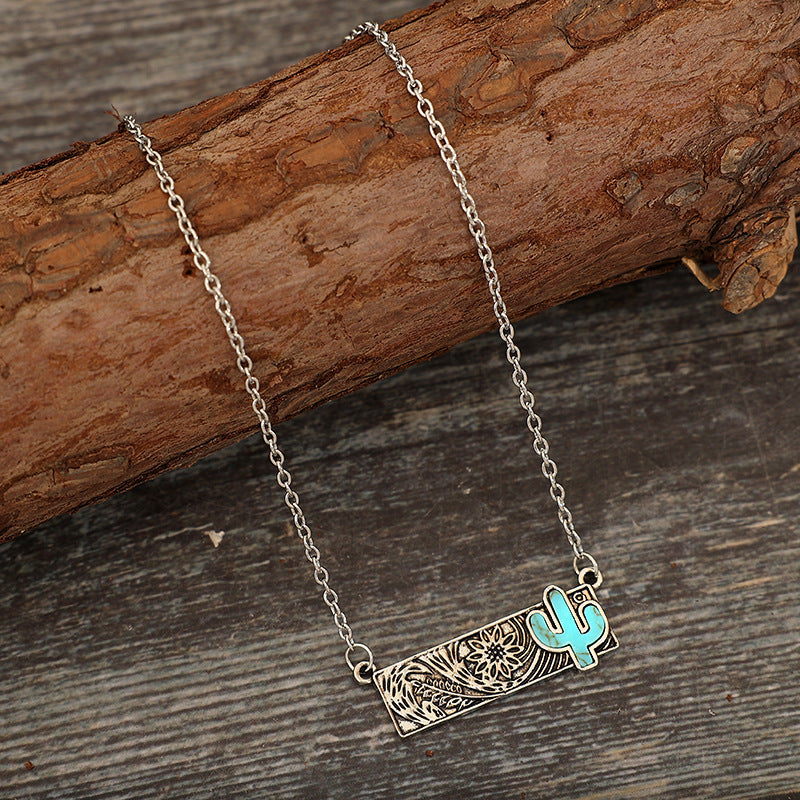 Western Turquoise Vintage Cactus Cross Necklace - product image 5