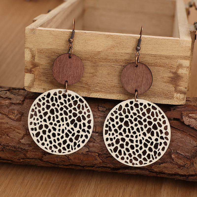 Boho Vintage Cross Wood Leather Earrings - product image 3