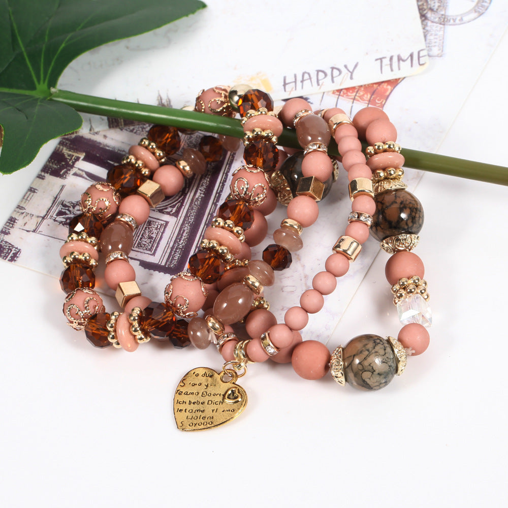 Boho Heart Cross Beaded Crystal Necklace for Women