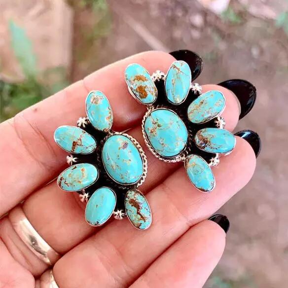Turquoise Boho Vintage Geometric Floral Earrings - product image 1