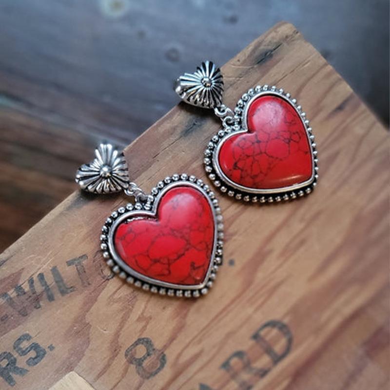 Western Turquoise Vintage Heart Earrings - product image 4