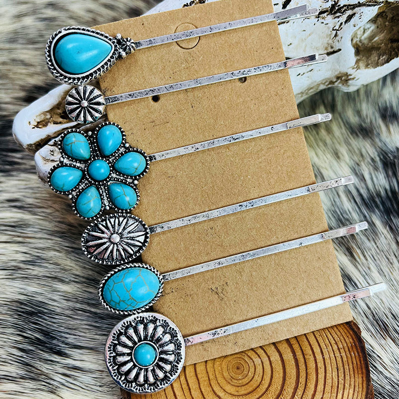 Western Turquoise Vintage Floral Cross Hair Accessory
