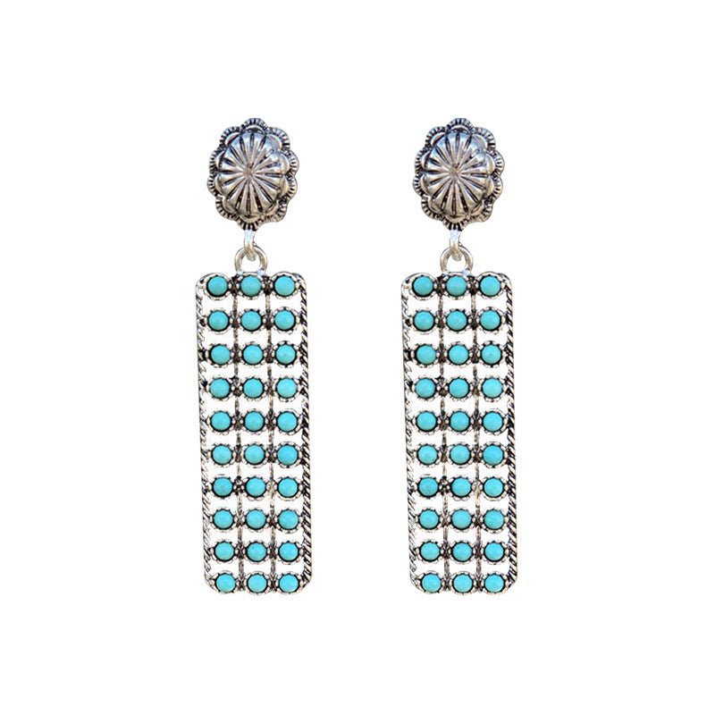 Western Turquoise Vintage Geometric Cross Earrings - product image 4