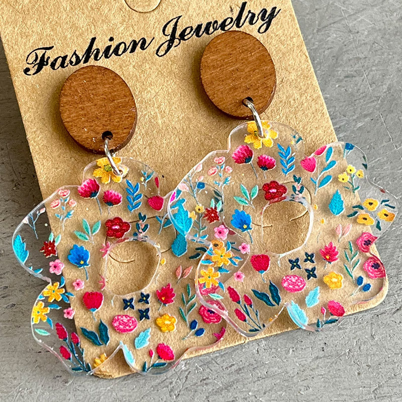 Geometric Floral Cross Wood Acrylic Earrings - product image 10
