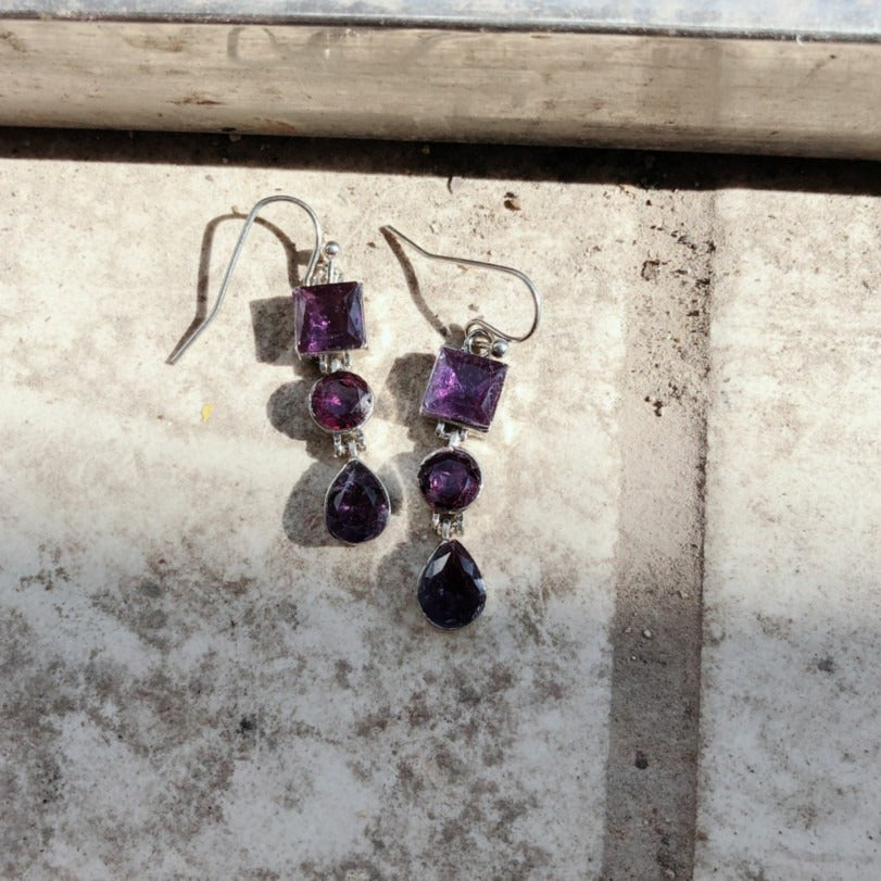 Charming Lavender Amethyst Earrings with Diamond and Zirconia Long-style - product image 3