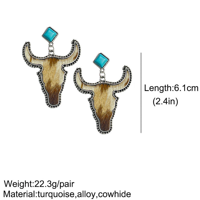 Western Turquoise Boho Vintage Cow Skull Earrings - product image 10