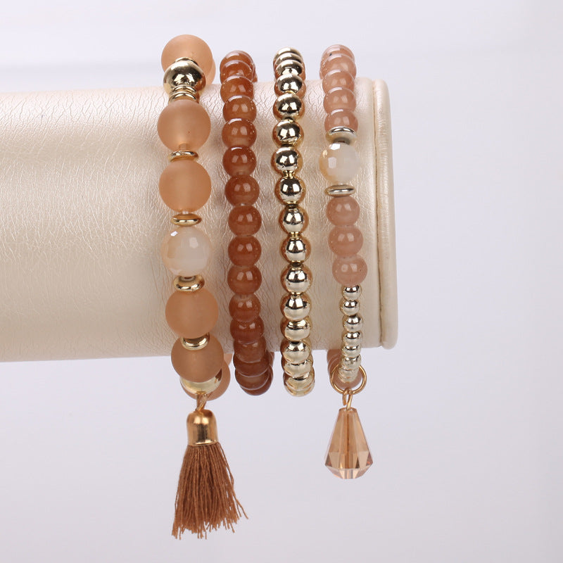 Women's Bracelets Multi-layered Glass Stone Bracelet Fabric Tassel Bracelet - product image 24