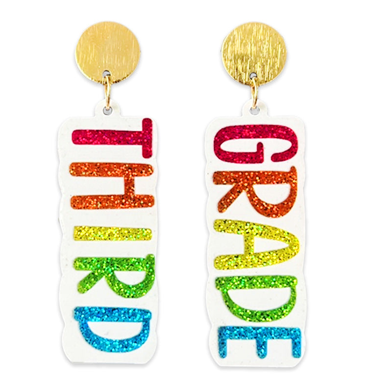 Supply Teacher Student Grade Shiny Text Semester Earrings Colorful Simple