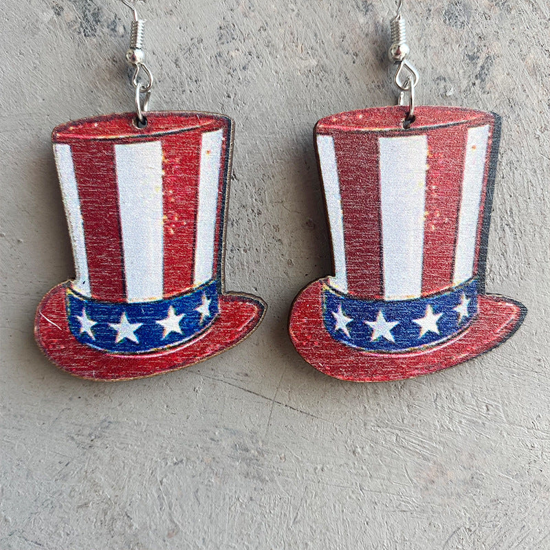 Western Cactus Cross Flag Wood Earrings