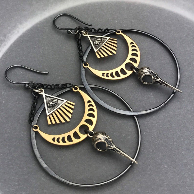Vintage Statement Geometric Moon Cross Earrings