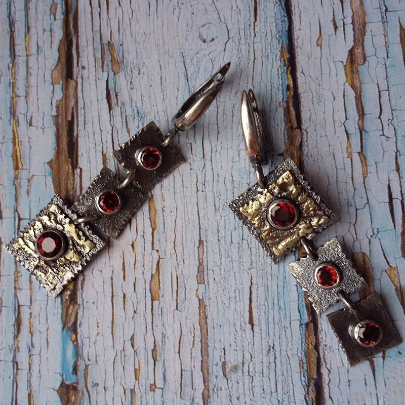 Vintage Geometric Cross Crystal Earrings - product image 4