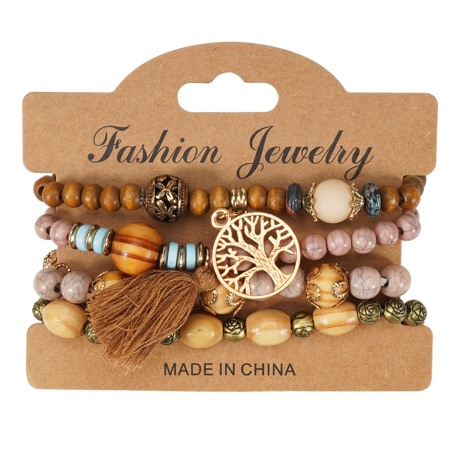 Floral Wood Beaded Bracelet