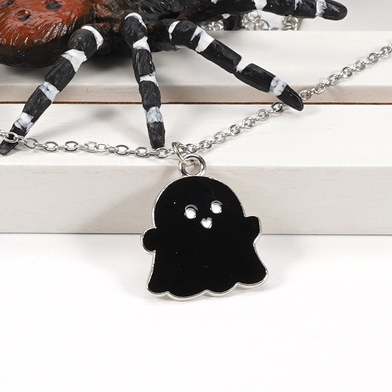 Black and White Stainless Steel Chain Halloween Ghost Pendant Necklace - product image 12