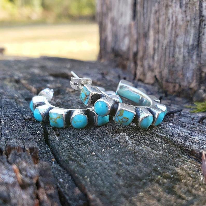 Turquoise Boho Vintage Statement Cross Earrings