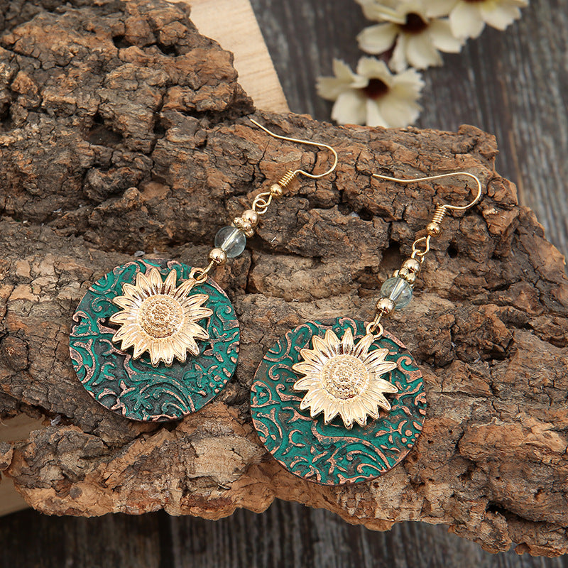 Boho Vintage Floral Cross Earrings