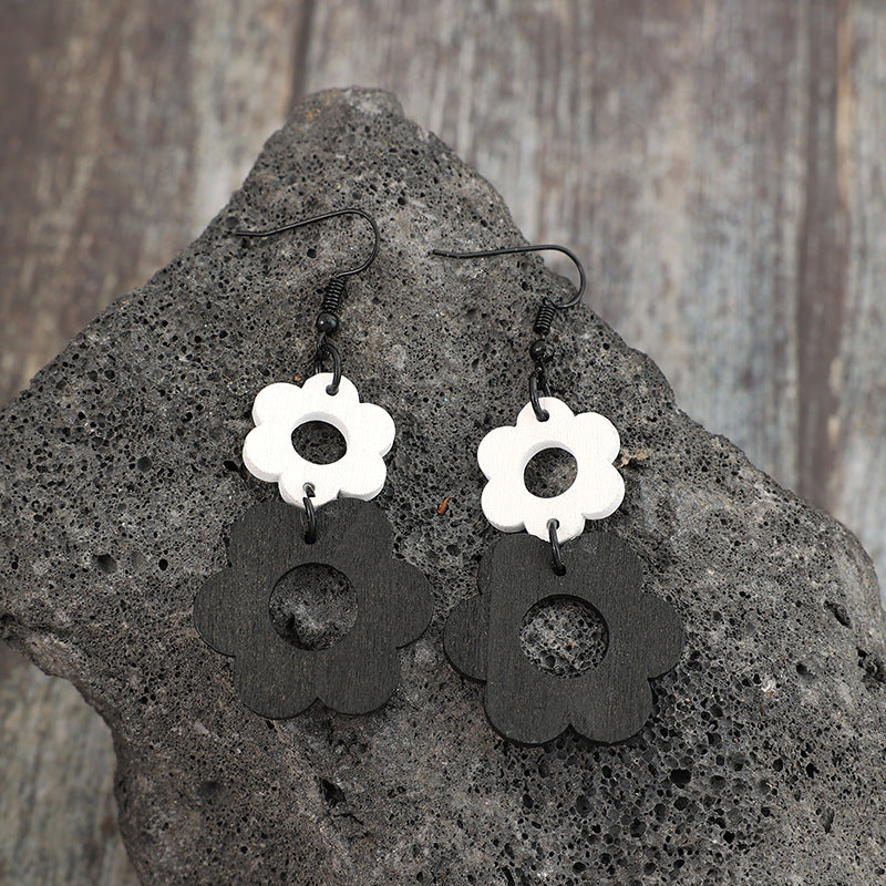 Vintage Floral Wood Earrings for Women