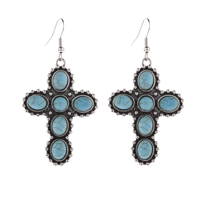 Turquoise Vintage Statement Cross Earrings