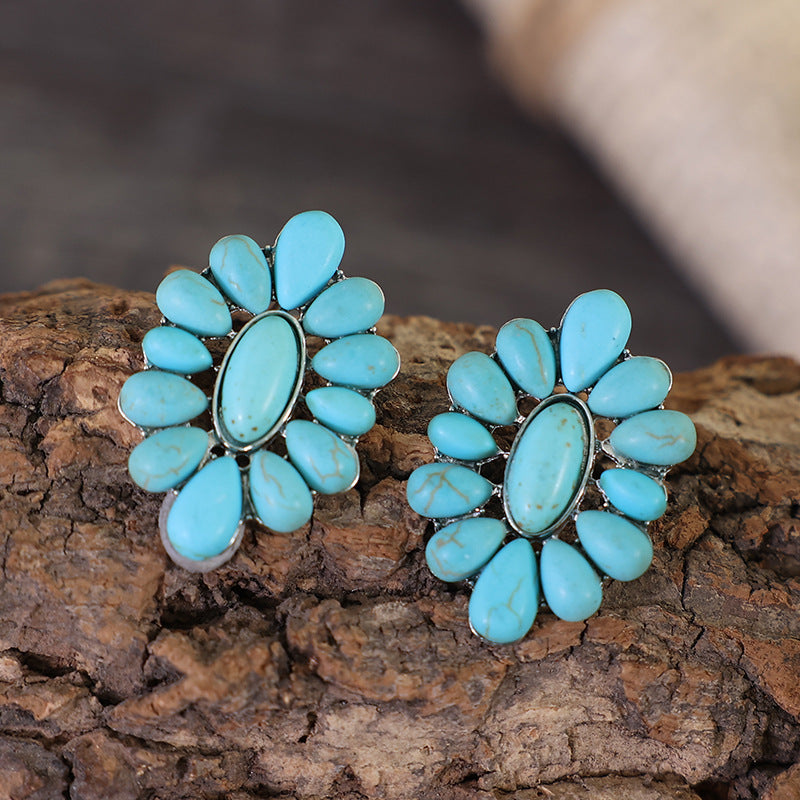 Turquoise Statement Geometric Floral Earrings - product image 2