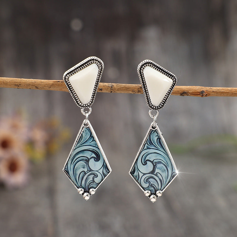 Turquoise Boho Vintage Geometric Resin Earrings - product image 9