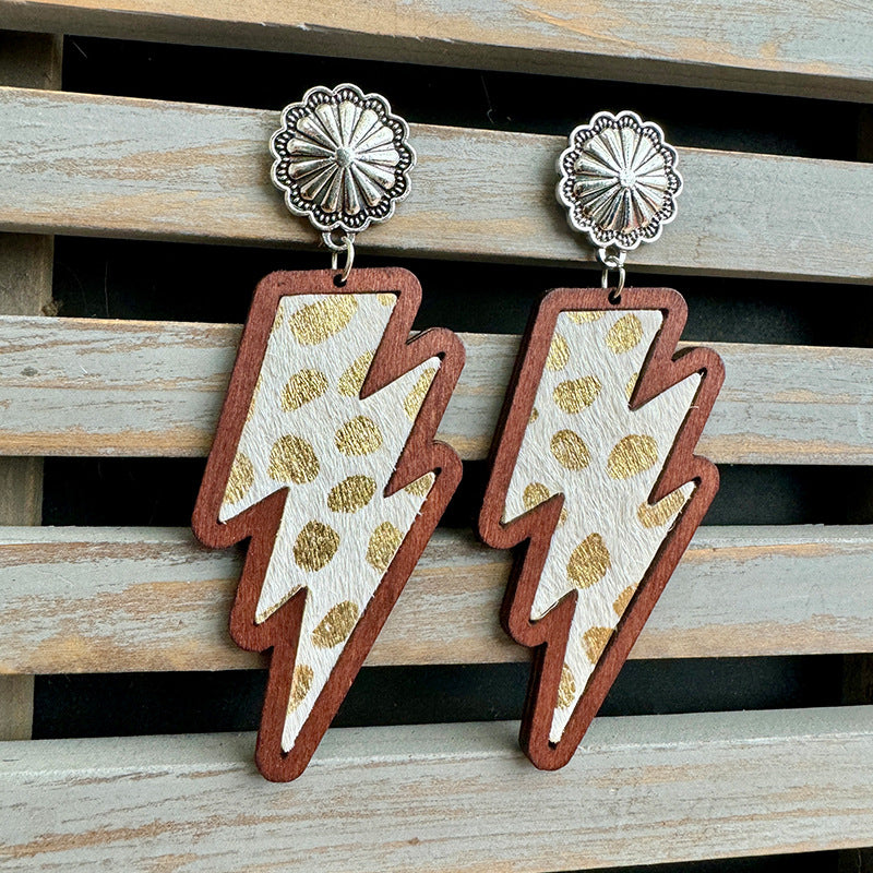 Western Cross Wood Leather Earrings