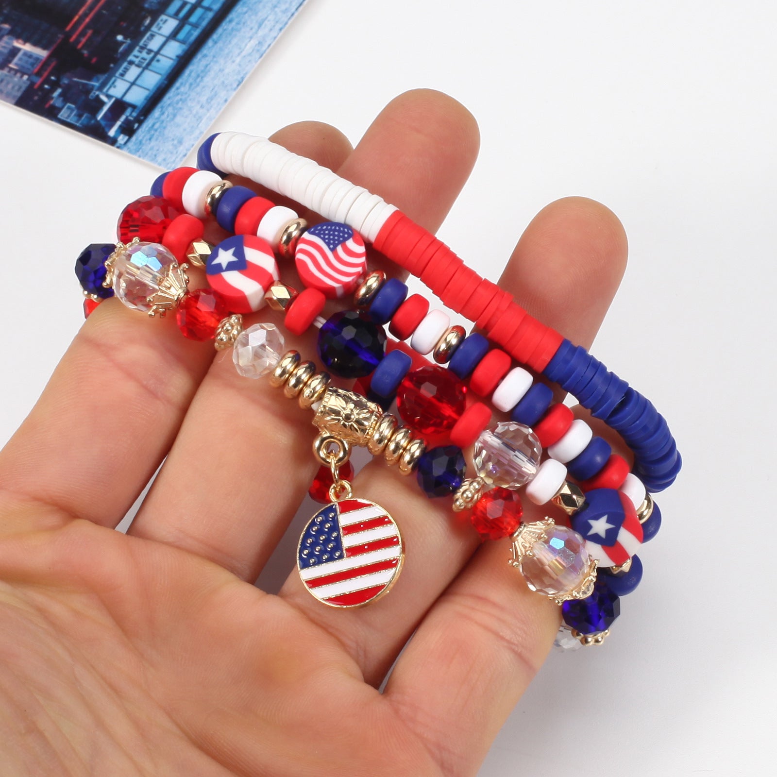 Flag Beaded Crystal Bracelet