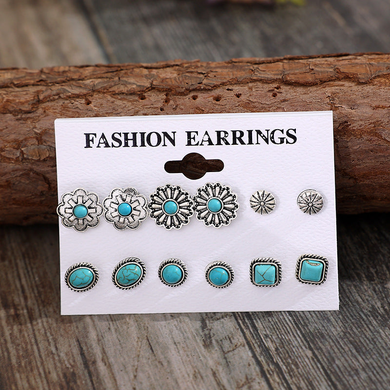 Western Turquoise Vintage Geometric Cross Earrings - product image 1