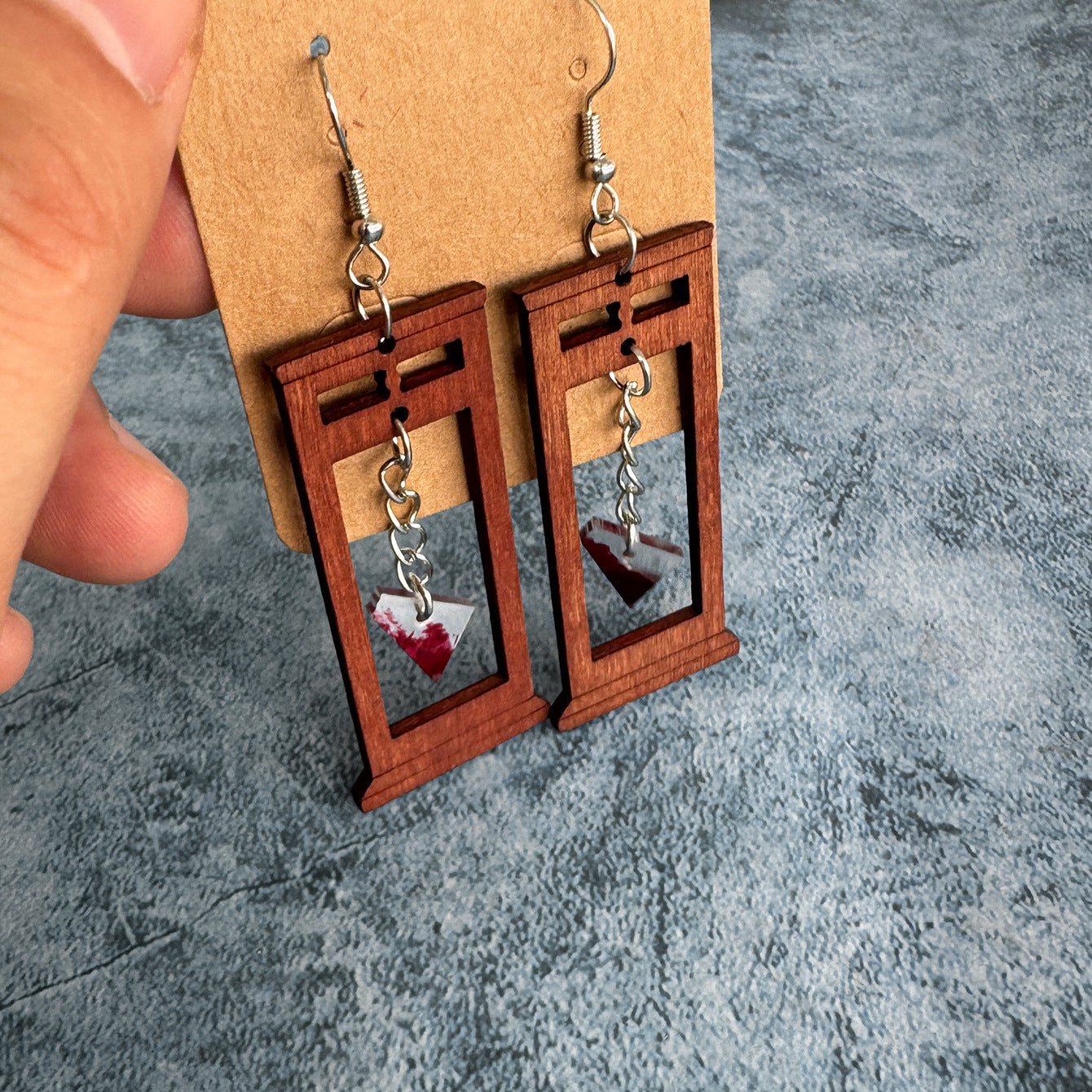 Vintage Cross Wood Earrings