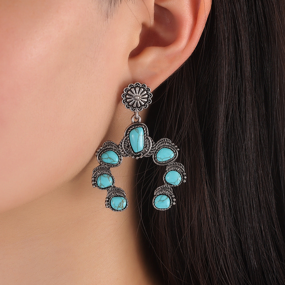 Turquoise Vintage Statement Floral Cross Earrings - product image 1