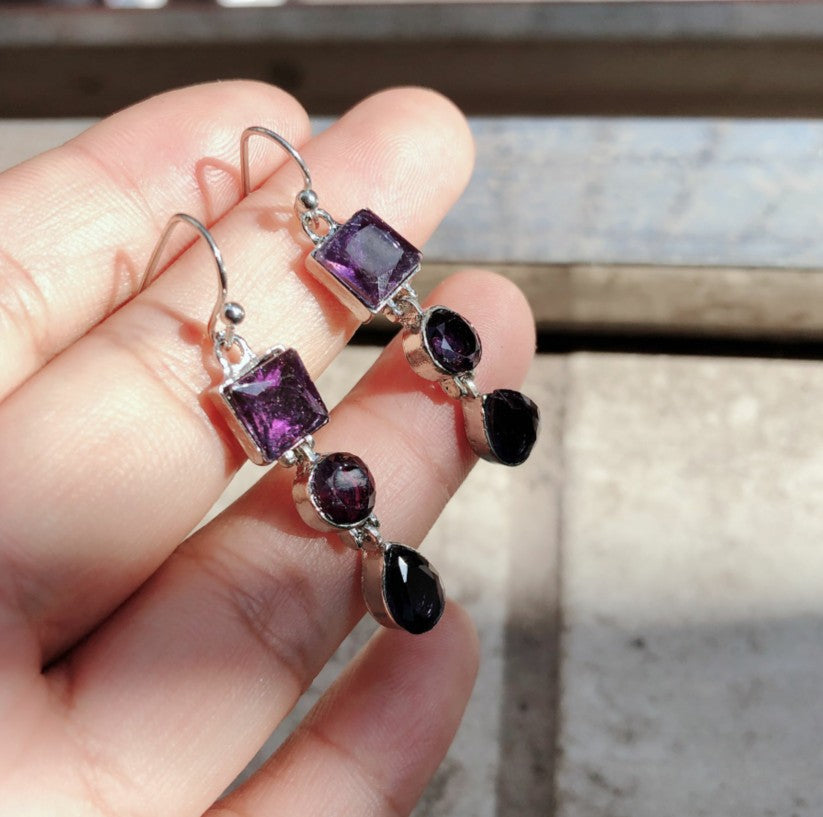 Charming Lavender Amethyst Earrings with Diamond and Zirconia Long-style - product image 4