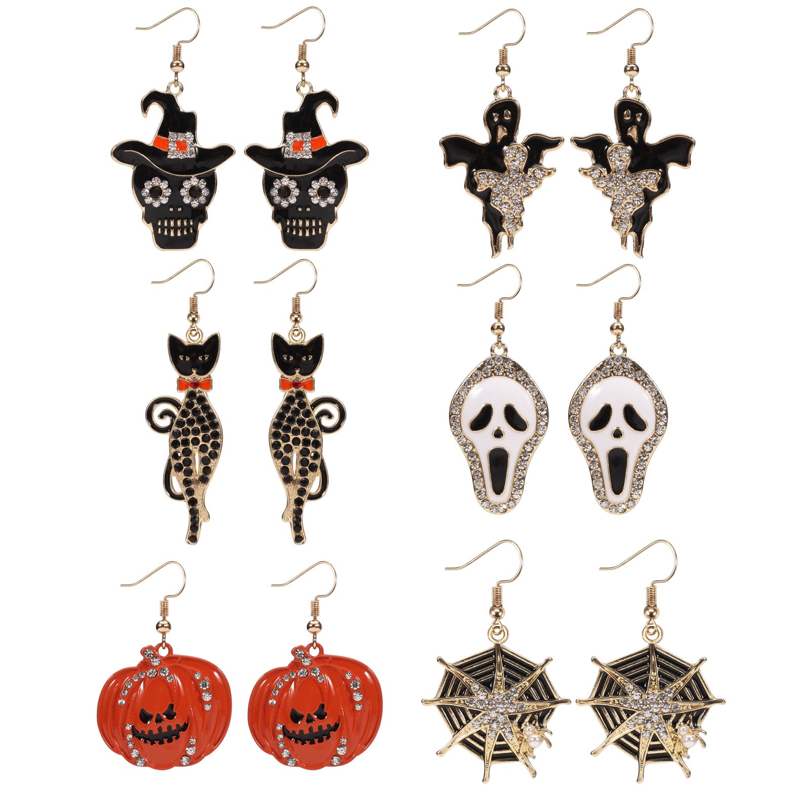 Halloween Earrings Featuring A Little Cat - A Screaming Ghost - A Pumpkin - A - product image 1