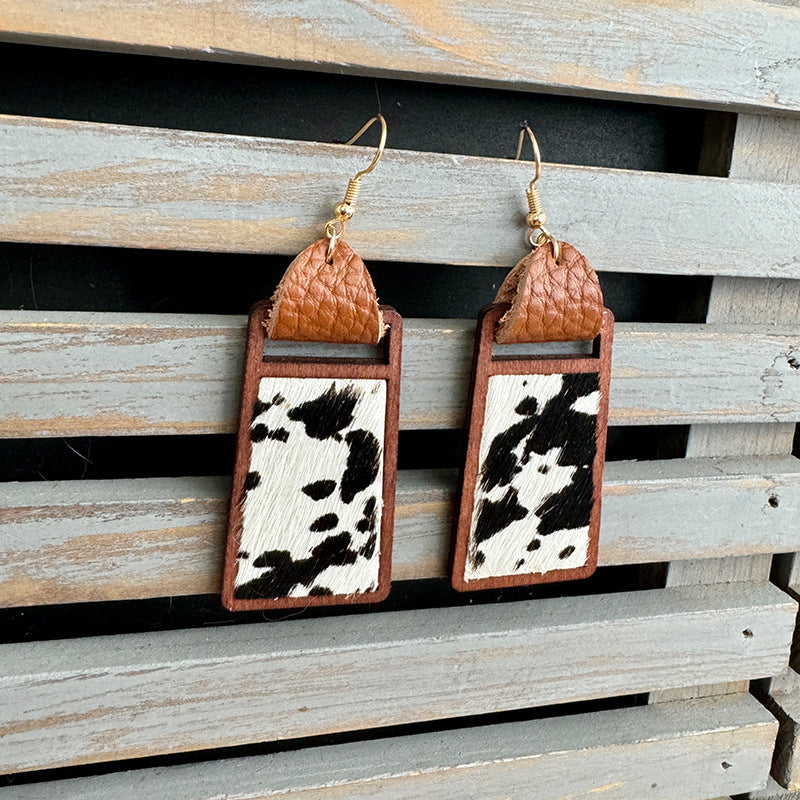 Western Statement Geometric Cross Leather Earrings