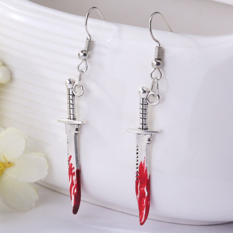 Bloodstained Horror Halloween Earrings Scissors Axe Knife Unique Party - product image 3