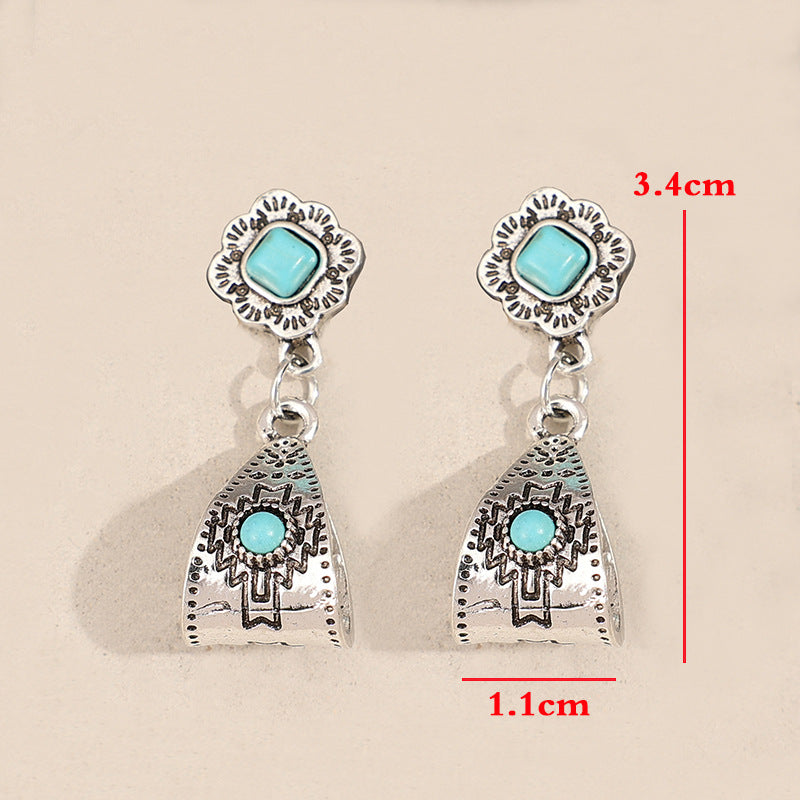 Turquoise Boho Vintage Geometric Floral Earrings - product image 8