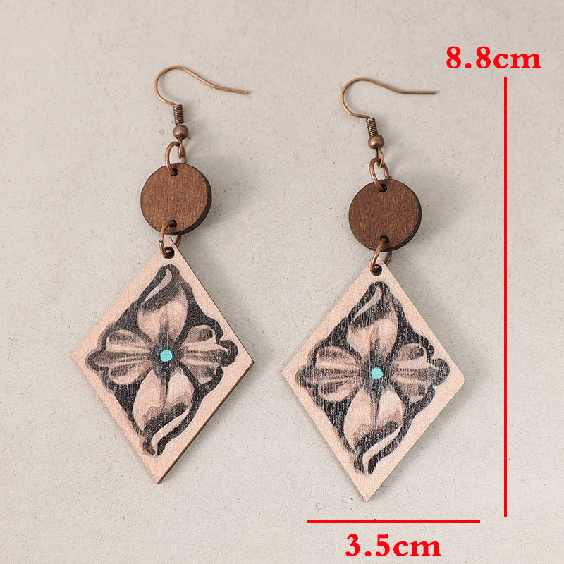 Boho Vintage Geometric Cross Wood Earrings - product image 4