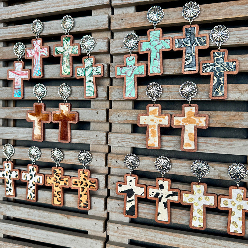 Western Cross Leather Earrings - product image 1