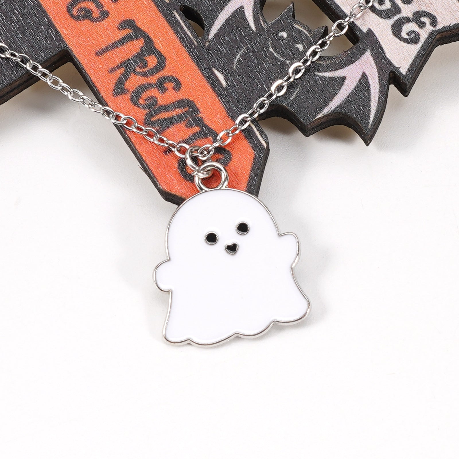 Black and White Stainless Steel Chain Halloween Ghost Pendant Necklace - product image 10