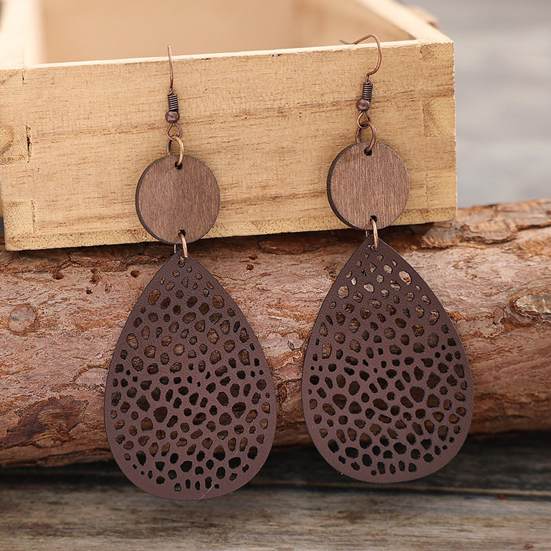 Vintage Cross Wood Leather Earrings - product image 10