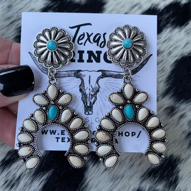 Western Turquoise Vintage Statement Floral Earrings