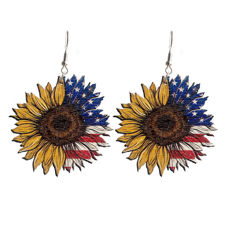 Western Cactus Cross Flag Wood Earrings