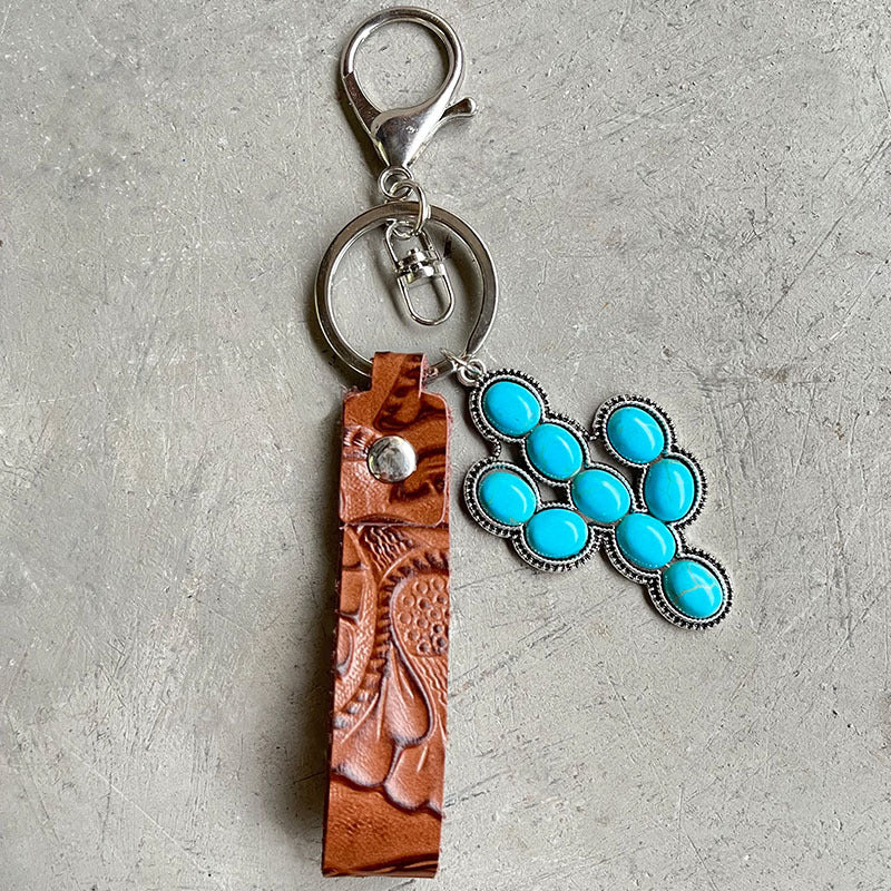 Western Turquoise Vintage Floral Leather Necklace - product image 3