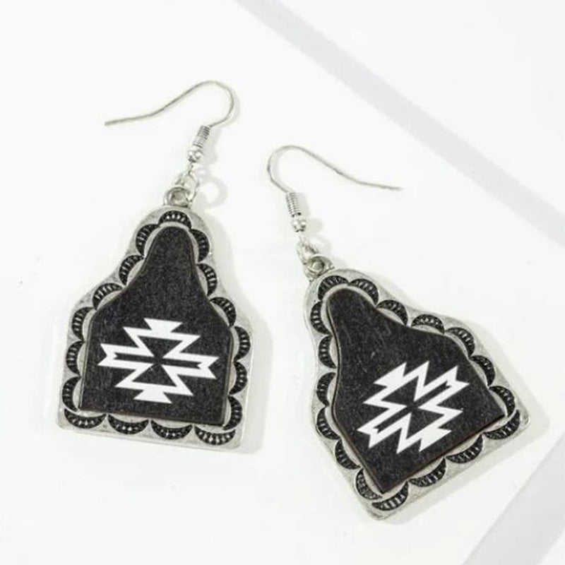 Western Vintage Geometric Wine Glass Leather Earrings