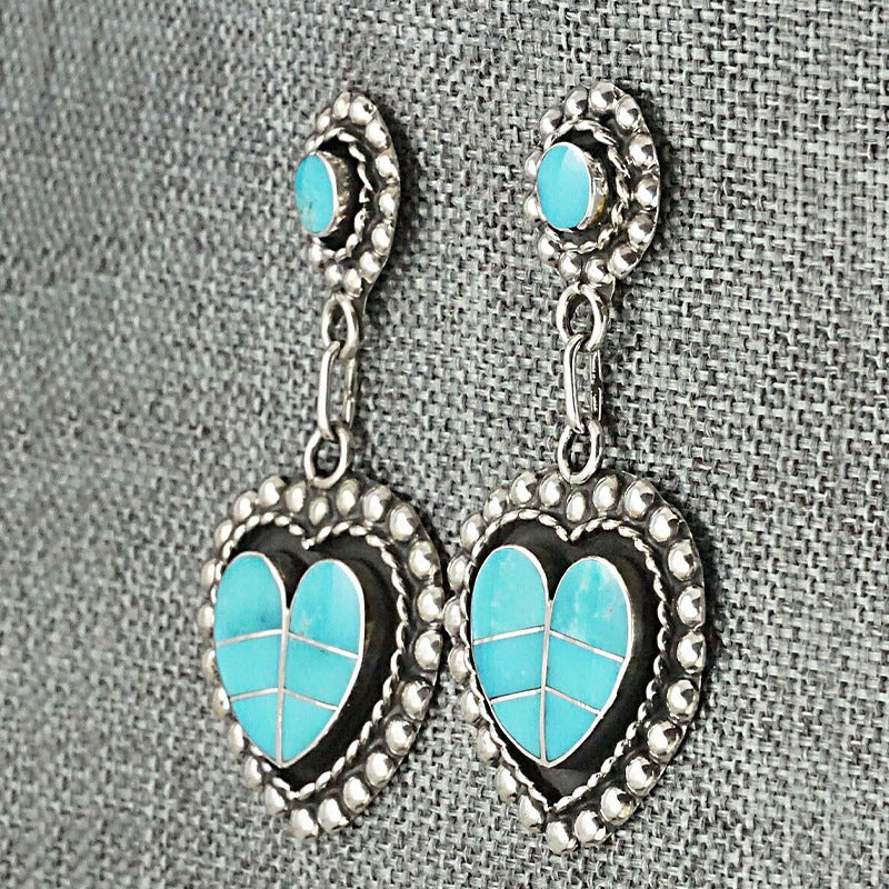 Turquoise Vintage Heart Cross Earrings