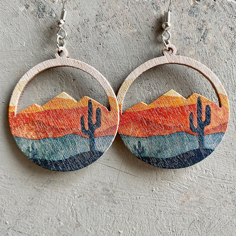Western Geometric Cactus Wood Earrings - product image 3