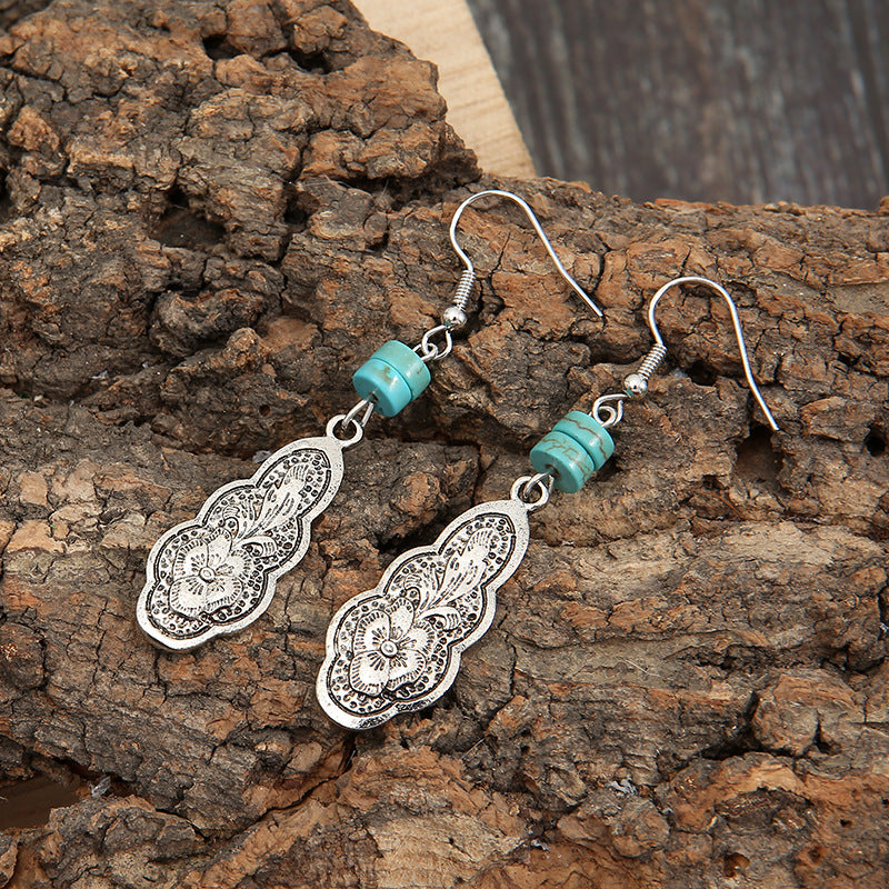 Turquoise Boho Vintage Cross Beaded Earrings - product image 4